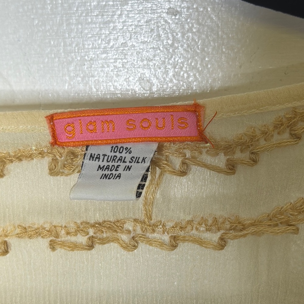 Glam Souls Vintage 100% Silk Cream Relaxed Embellished Tunic - Picture 2 of 12